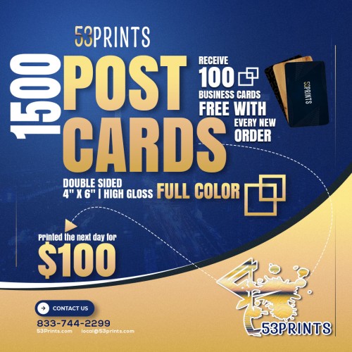 1500 Postcard Flyers + 100 Business cards